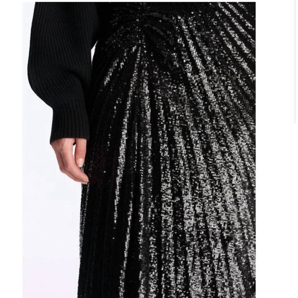 NWT A.L.C. Black Tori pleated asymmetrical sequin midi skirt. SZ 2. NYE outfit! - Picture 5 of 7